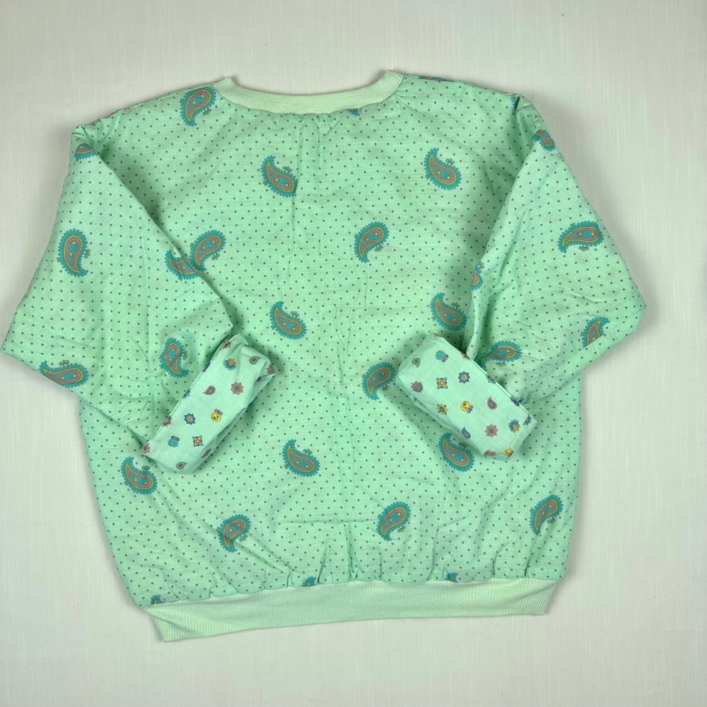 Vintage Reversible Quilted Pullover Top Mint Green Paisley Polka Dot Floral - Picture 4 of 8